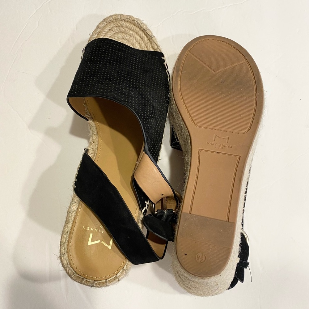 ❤️SOLD❤️Marc Fisher LTD Black Suede Andela Espadrille Wedge Sandals - Picture 5 of 9
